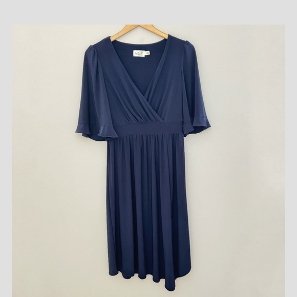 Eliza J Faux Wrap Dress Flutter Sleeve Elastic Waist V-Neck Surplice Bodice 10 - Picture 3 of 11